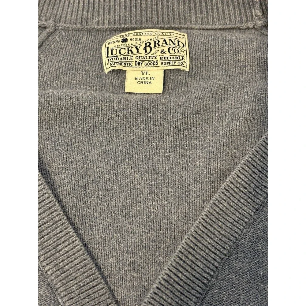 Lucky Brand Grampacore/ Preppie gray V neck button up sweater Size XL